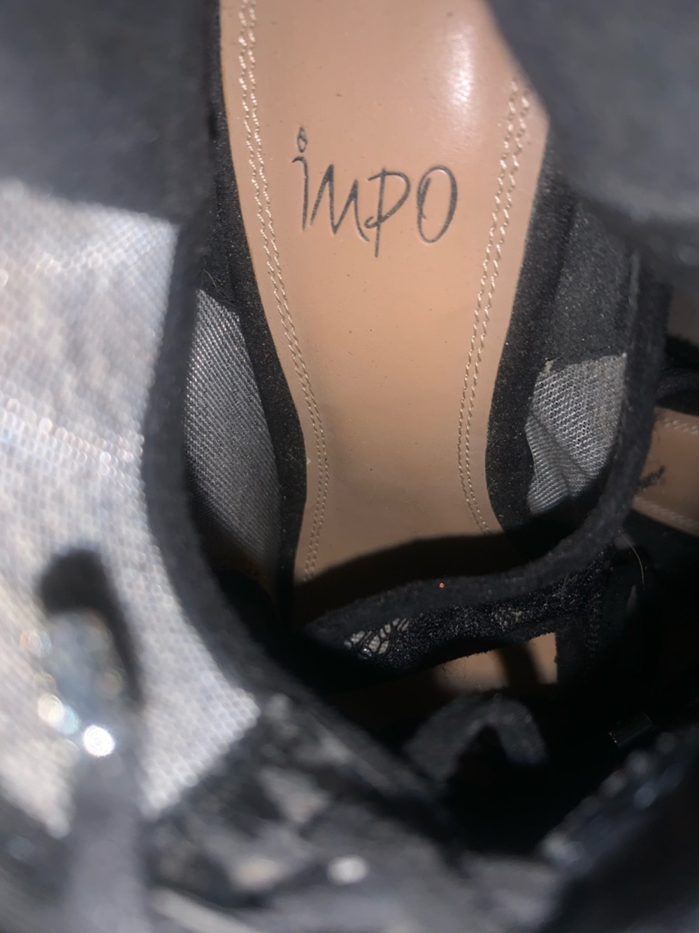 Impo Black Lace Cutout Ankle Tie Stiletto Heels - Picture 3 of 5
